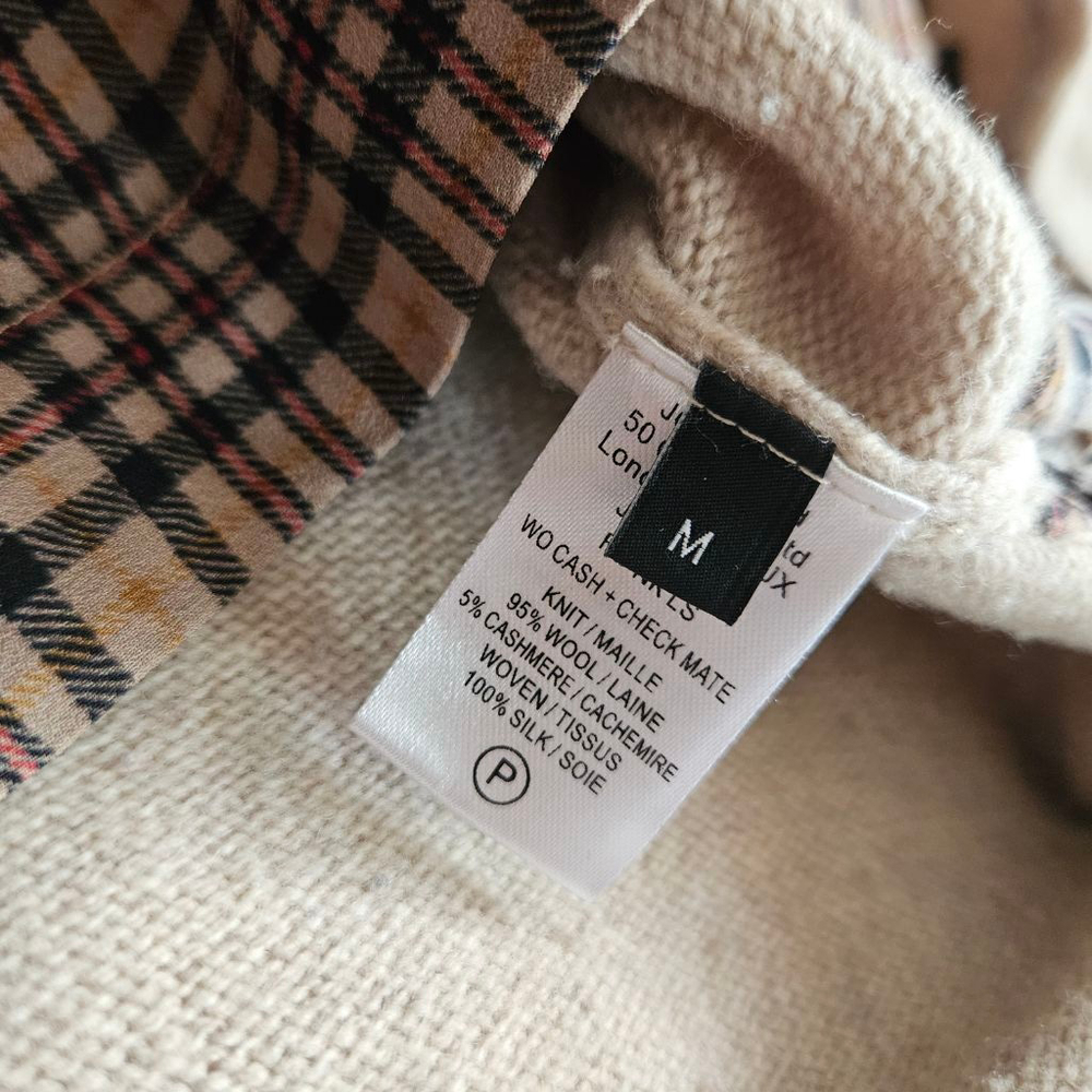 Joseph Wool Cashmere Silk Tan Sweater Plaid Underlay Womens Medium - Picture 3 of 6